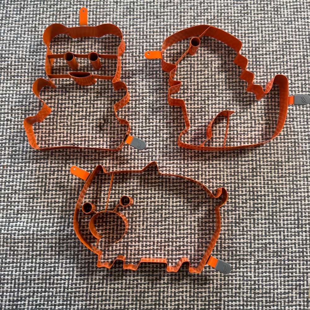 Orange Animal Pancake Egg Molds Set of 3 Bear Dinosaur Pig Metal